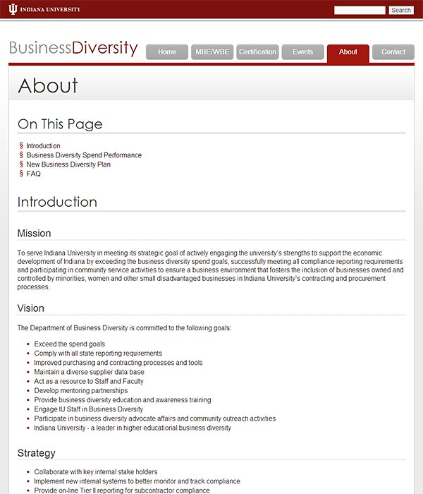 Business Diversity Website Subpage