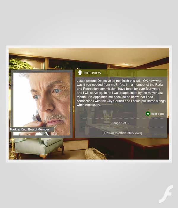 E-Learning Game, CSI: Arson Interview Screen