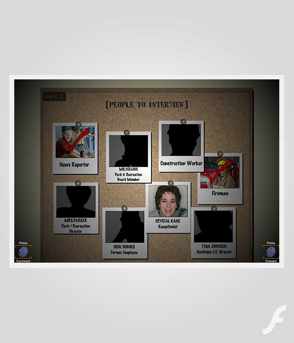 E-Learning Game, CSI: Arson Clue Screen