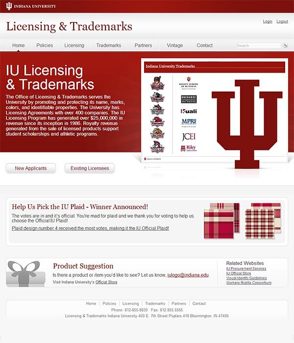 Licensing & Trademarks Website Homepage