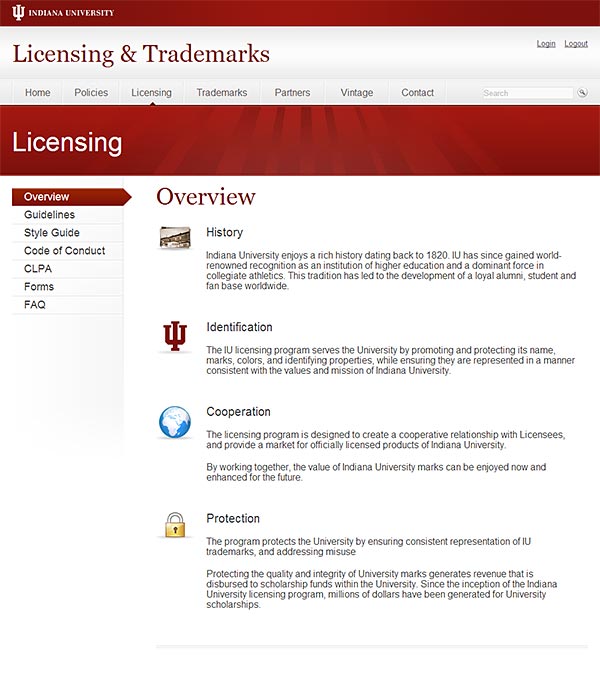 Licensing & Trademarks Website Subpage